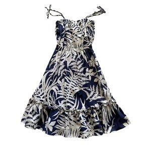 Hawaiian Palm Vintage Hawaiian Dress Size S/P,  Blue & White palm Leaf design.